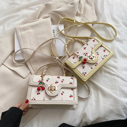 Fashionable, Bold and Beautiful DressWomen Cherry Square Chain Bag PU Leather Sweet Cherry Crossbody Bag Adjustable Strap Cherry Pattern Sling Bag Ladies Outdoor Bag
