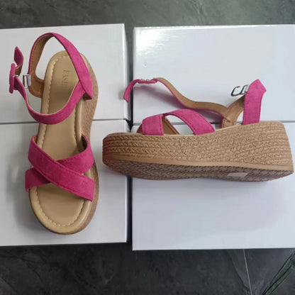 Fashionable, Bold and Beautiful Dress7cm Wedge Heel Summer New Fashion Platform Thick Bottom Buckle Casual Comfortable Walking Shoes Sandals for Women