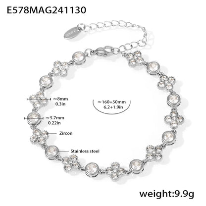 Shimmering Gold Plated Tennis Bracelet for Women - Vintage Charm Bangle with Zircon, Heart & Square Designs - Just The Fly Way