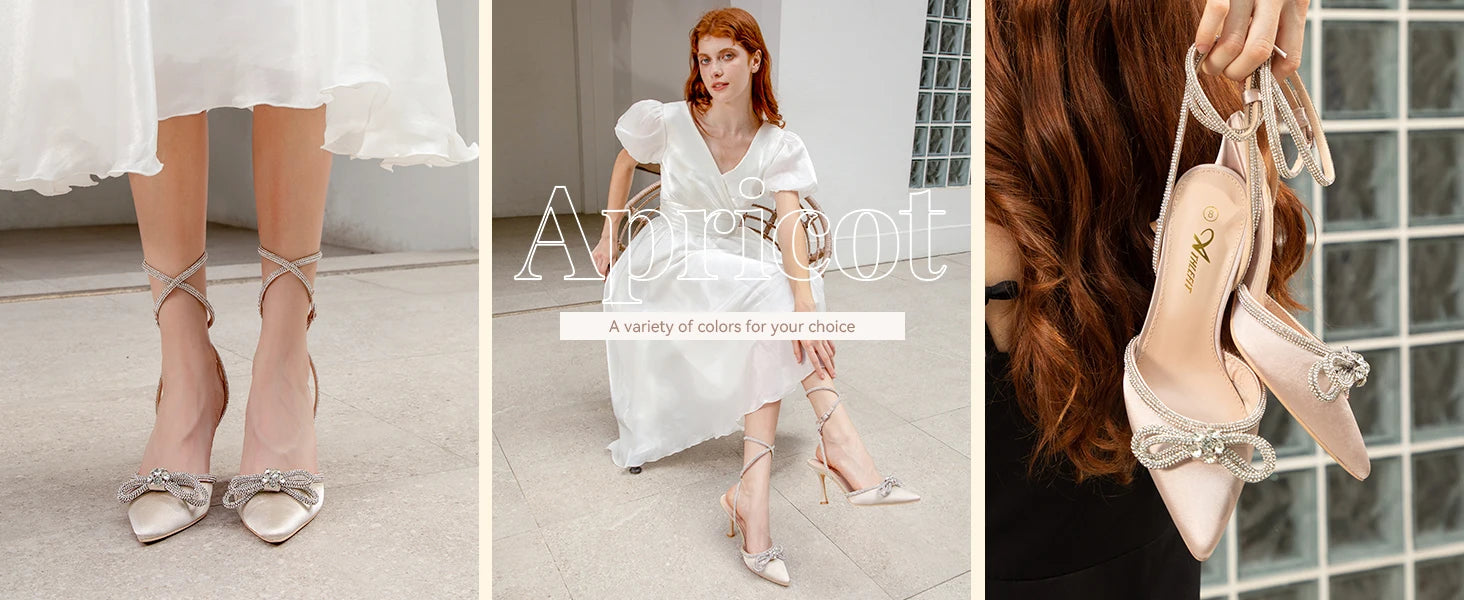 Women's Rhinestone Bow Heels Ankle Strap Pointed Toe Stiletto Heeled Sandals Wedding Bridal Dress Pumps Shoes - Just The Fly Way