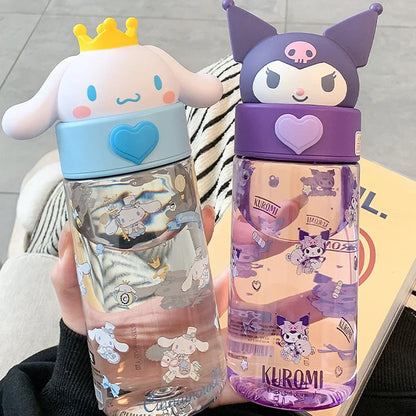 Kawaii Sanrio Hello Kitty Kuromi Cinnamon Roll Melody Transparent 500ml Water Bottle