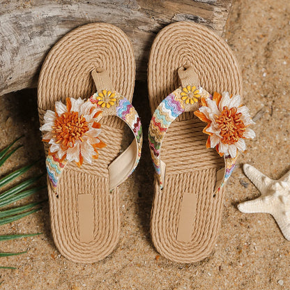 Women's fashion trend accessory Sunflower anti-slip wear soft sole flat flip flops - Just The Fly Way