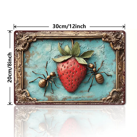 Fashionable, Bold and Beautiful Dress1pc Vintage Aluminum Metal Sign with Ants & Strawberry Design, Rustic Wall Art for Home, Office & Bar Decor, 7.87x11.81 inch - Just The Fly Way