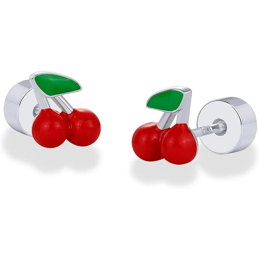 14K Gold Plated Sterling Silver Posts Enamel Flatback Stud Earrings for Women - Colored Chili Pepper Strawberry Peach Cherry Emo - Just The Fly Way