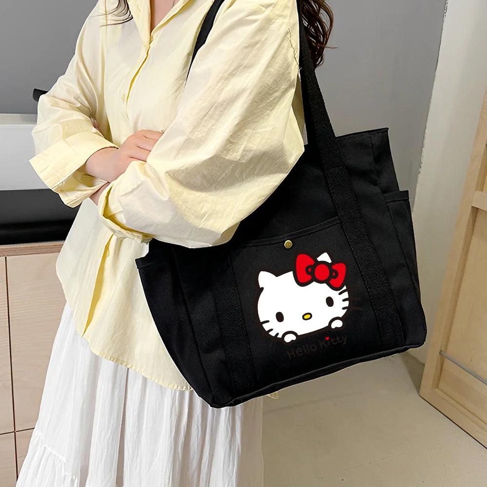 Hello Kitty Large Capacity Canvas Tote Available in Black, Beige, or Mustard, With A Variety Of Style Options - Just The Fly Way