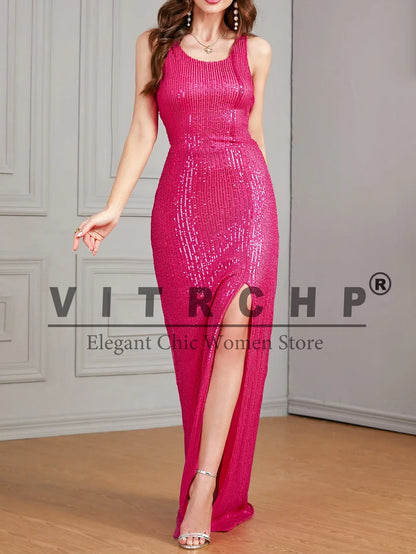 Celebrity Evening Dress Women Sequin Long Prom Dress V Neck Rose Sequin Evening Dress Sexy Party Mermaid Sparkling Maxi Dress - Just The Fly Way