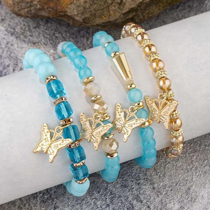 Trendy Butterfly Beaded Four Bracelet Set - Just The Fly Way