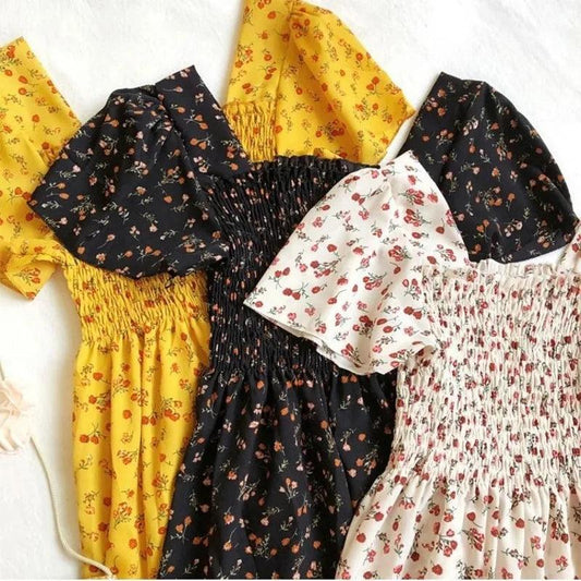 Easy Breezy Floral Printed Lightweight Versatile Chiffon Dress With Short Sleeves and Elastic Waist - Just The Fly Way