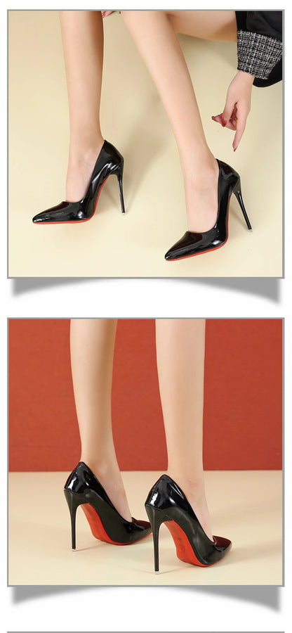 Fashionable, Bold and Beautiful DressTemperament 12cm Super High Thin Heels Shoes Women Pumps Pointed Toe Colorful Patent Leather Stiletto Wedding Shoe Size 45