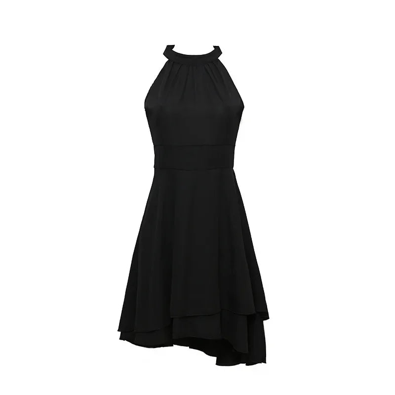 Elegant Solid Color, High Waist, Halter Top, Sleeveless Midi Dress with Cropped Layered Chiffon Slimming Dresses - Just The Fly Way