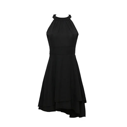 Elegant Solid Color, High Waist, Halter Top, Sleeveless Midi Dress with Cropped Layered Chiffon Slimming Dresses - Just The Fly Way
