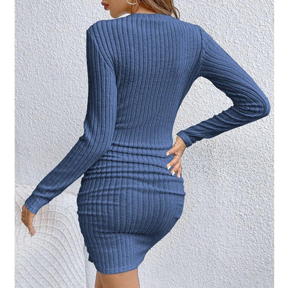 Women's Solid Color, Lightweight, Slim Fitting, Long-Sleeve, Mini Dress - Just The Fly Way