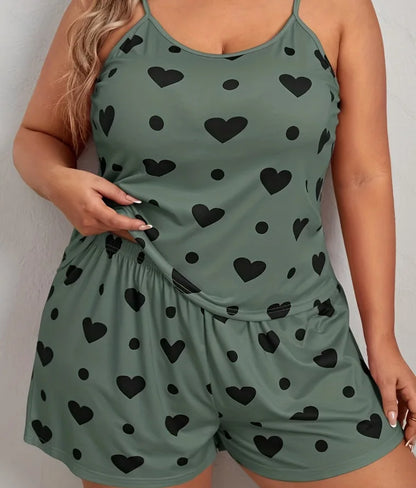 The Flirty and Cute Plus Size Printed Women's 2-piece Sleeveless Pajama Shorts Set In Multiple Colors and Sizes 1XL-5XL - Just The Fly Way