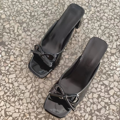 Elegant and Comfortable Fish Mouth Thick Sole Mid-Heels with Accent Bow Women’s Slippers - Just The Fly Way