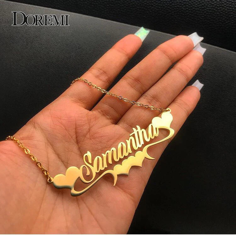 Fashionable, Bold and Beautiful DressDOREMI Stainless Steel Handmade Custom Name Personalized Name Necklaces for Women Jewelry Gold Filled Heart Statement Choker - Just The Fly Way