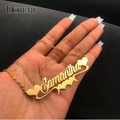 Fashionable, Bold and Beautiful DressDOREMI Stainless Steel Handmade Custom Name Personalized Name Necklaces for Women Jewelry Gold Filled Heart Statement Choker - Just The Fly Way