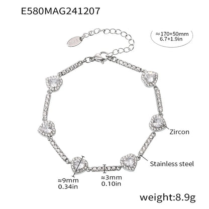 Shimmering Gold Plated Tennis Bracelet for Women - Vintage Charm Bangle with Zircon, Heart & Square Designs - Just The Fly Way