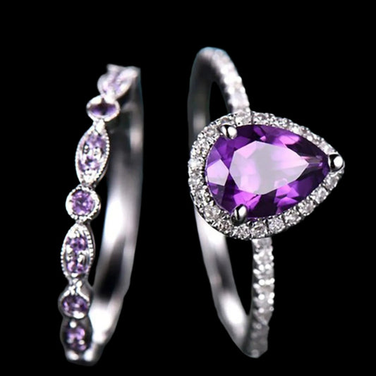 Shining Amethyst Ring, Tear Drop Shape, Cubic Zirconia Accent - Just The Fly Way