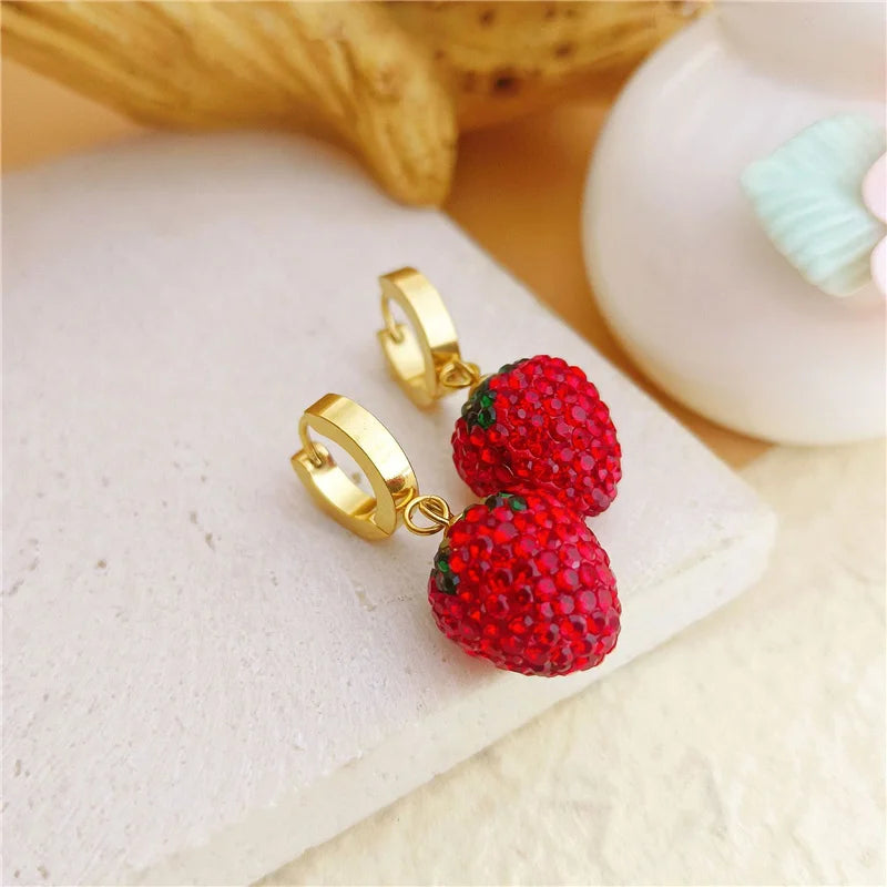 Fashionable, Bold and Beautiful DressHeart Sweet Red Strawberry Earrings Necklace for Woman, Fruit Earrings, gifts for friends,Birthday Gifts - Just The Fly Way
