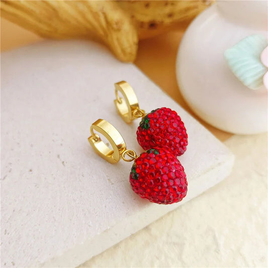 Fashionable, Bold and Beautiful DressHeart Sweet Red Strawberry Earrings Necklace for Woman, Fruit Earrings, gifts for friends,Birthday Gifts - Just The Fly Way