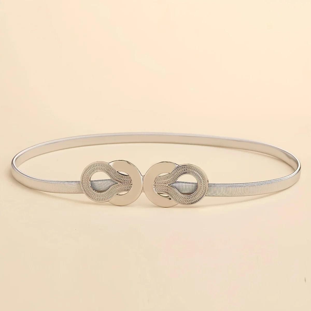Metal Elastic Women's Belt, Gold or Silver With Knot Buckle - Just The Fly Way