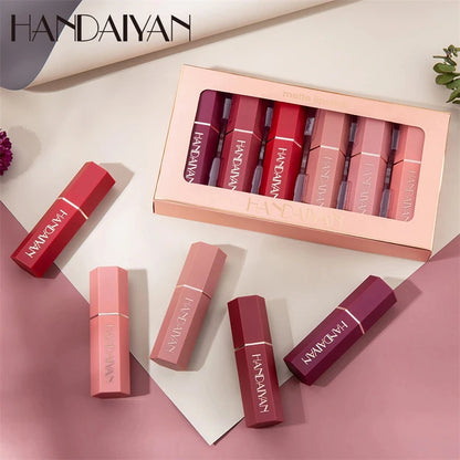 Fashionable, Bold and Beautiful DressHANDAIYAN 6Pcs/Box Velvet Matte Lipstick Kit Lips Makeup Nude Lip Stick Make Up Cosmetics Foggy Matt Tint Lip Balm Cream Pigment
