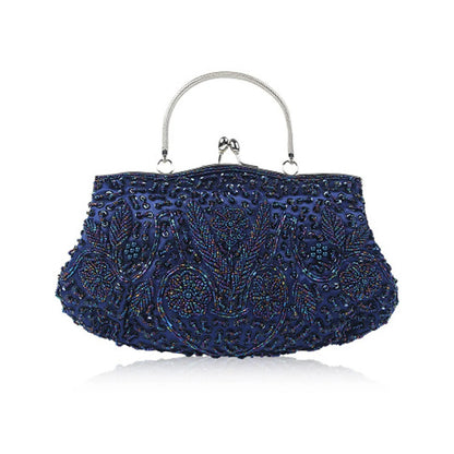 Women's Handbag Floral Designer Evening Bag Beaded Sequin Design Vintage Kissing Lock Satin Purse Bag Wedding Party Clutch Bags - Just The Fly Way
