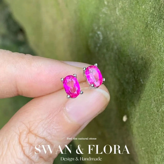 Fashionable, Bold and Beautiful Dress5*3MM Oval Natural Pink Topaz Earrings 925 Sterling Silver Stud Earring For Women Cute Gift Prevent Allergy Fine Jewelry