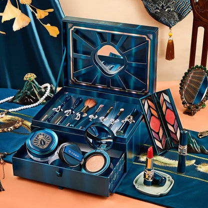 Fashionable, Bold and Beautiful Dress12pcs Makeup Cosmetic Set Lipstick Eye Shadow Mascara Gift Box Face Powder Air Cushion BB Cream Eyeliner Makeup Cosmetic
