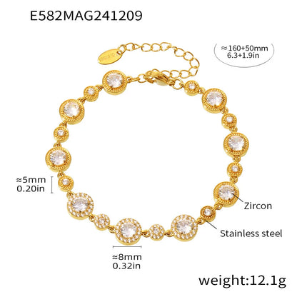 Shimmering Gold Plated Tennis Bracelet for Women - Vintage Charm Bangle with Zircon, Heart & Square Designs - Just The Fly Way