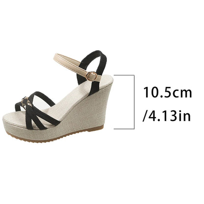 Women's Chunky Platform Wedge Sandals Non Slip Ankle Strap with Metal Cross on Band