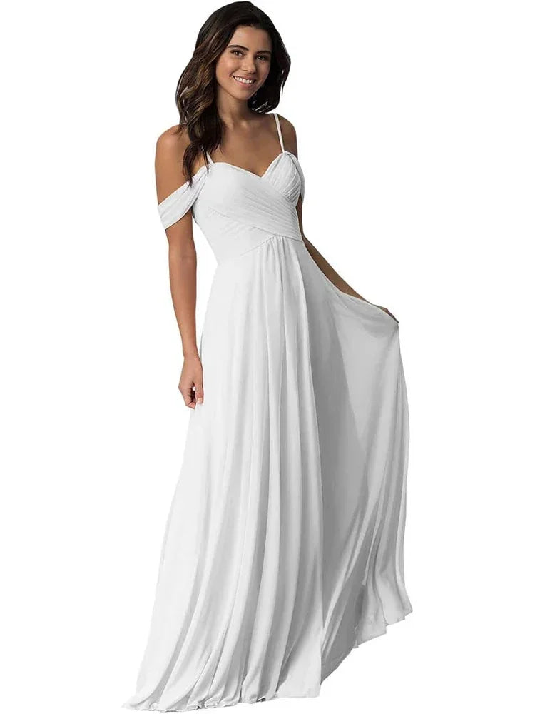 Off The Shoulder, Formal Chiffon Pleated Formal Long Length Evening Gown Customizable - Just The Fly Way
