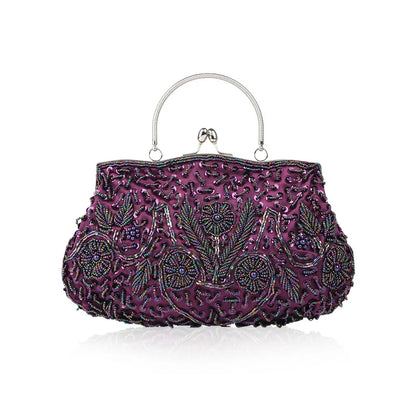 Women's Handbag Floral Designer Evening Bag Beaded Sequin Design Vintage Kissing Lock Satin Purse Bag Wedding Party Clutch Bags - Just The Fly Way