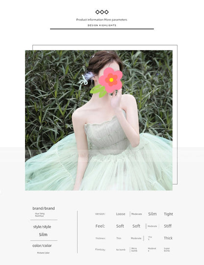 Green Tube Top Mori Style Evening Dress Female Classy Light Luxury Minority Host Birthday Adult Ceremony Princess Dress Light Wedding Dress