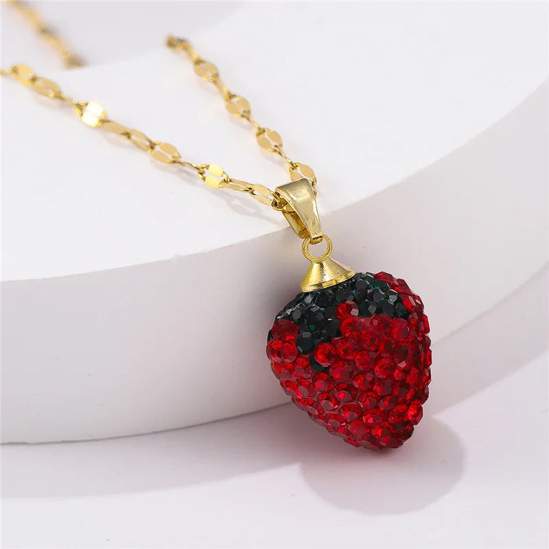 Fashionable, Bold and Beautiful DressHeart Sweet Red Strawberry Earrings Necklace for Woman, Fruit Earrings, gifts for friends,Birthday Gifts - Just The Fly Way