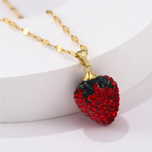 Fashionable, Bold and Beautiful DressHeart Sweet Red Strawberry Earrings Necklace for Woman, Fruit Earrings, gifts for friends,Birthday Gifts - Just The Fly Way