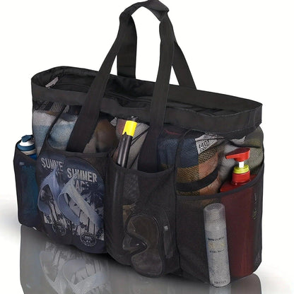 Extra Large Mesh Beach Bag, Breathable Mesh Tote With Zipper & Side Pockets - Just The Fly Way