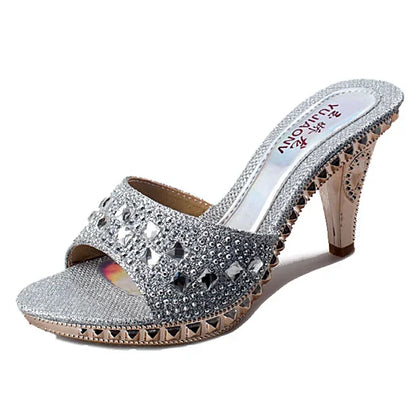 Fashionable, Bold and Beautiful DressSummer Women Sandals Rhinestone Women Shoes Sexy High Heels Shoe Ladies Sandalias Gold Silver Women Slippers Heeled Sandals Sexy
