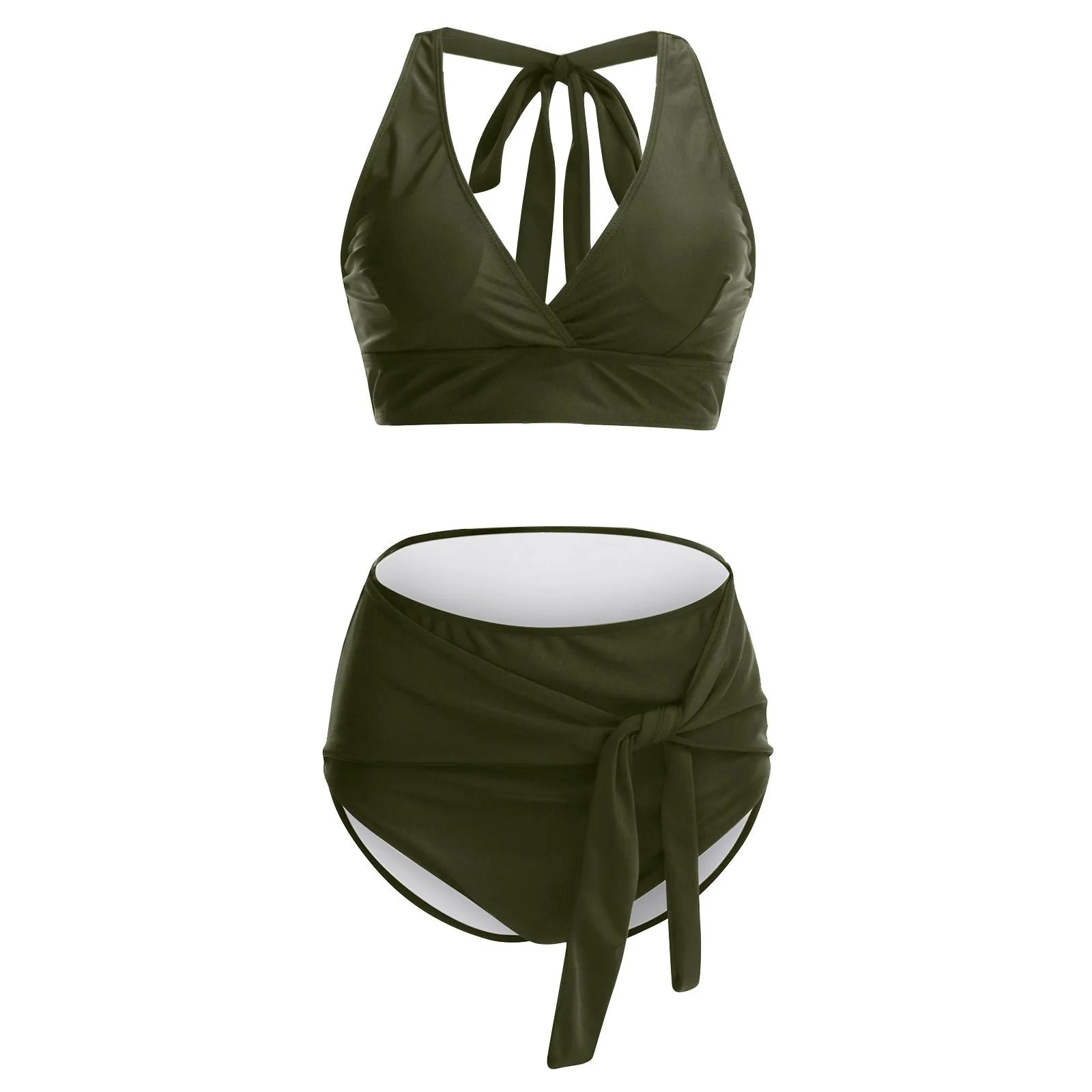 2023 Womens Swimwear High Waist Bikini Solid Color Plus Size Big Breast Swimsuit Strappy Bather Swimming Wear Bathing Suit - Just The Fly Way