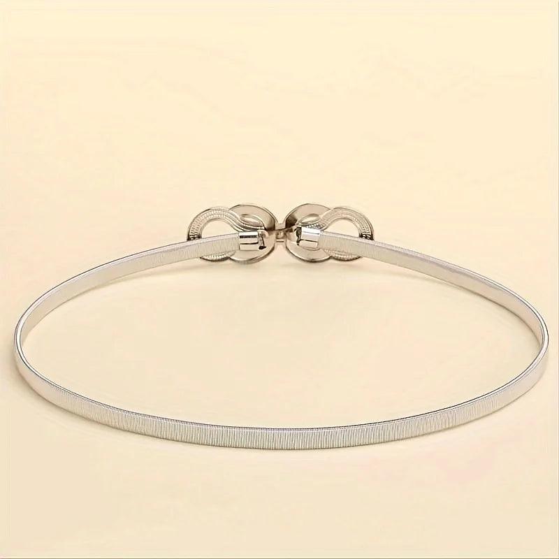 Metal Elastic Women's Belt, Gold or Silver With Knot Buckle - Just The Fly Way