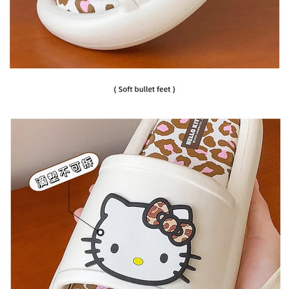 Miniso Hello Kitty Cute Leopard Print Slippers Trendy Open-Toe Slide Sandals in Chic Two-Tone Design Comfortable EVA Material