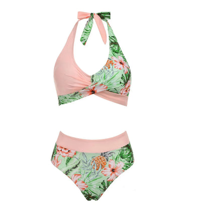 Fashionable, Bold and Beautiful Dressbikini Beach Colour Block Floral Printed Women's Swimsuit High Waist Two Piece For Teenagers biquinis feminino tendência 2024