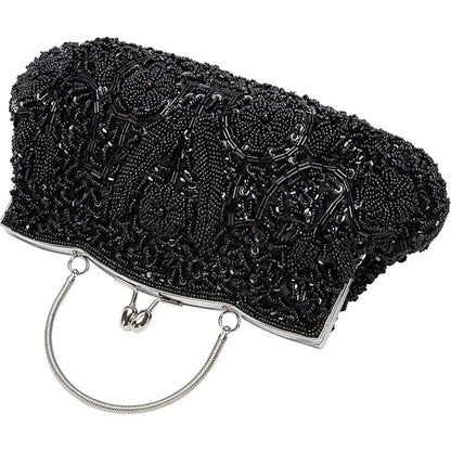 Women's Handbag Floral Designer Evening Bag Beaded Sequin Design Vintage Kissing Lock Satin Purse Bag Wedding Party Clutch Bags - Just The Fly Way
