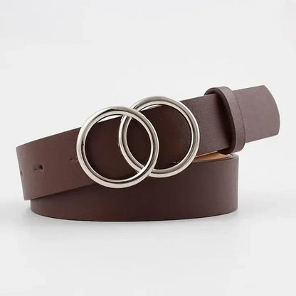 Fashion Belt with Silver or Gold Double Ring Buckle, PU - Just The Fly Way