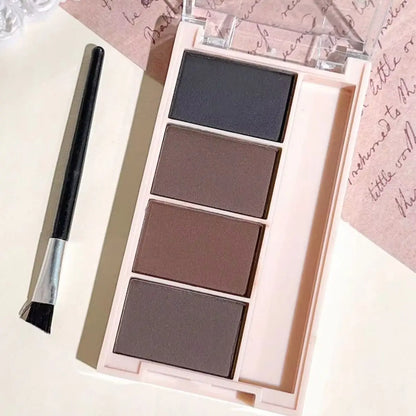 Fashionable, Bold and Beautiful DressA set of 4-color eyebrow powder trays with brushes in gray and brown matte tones for long-lasting color rendering, filling and s