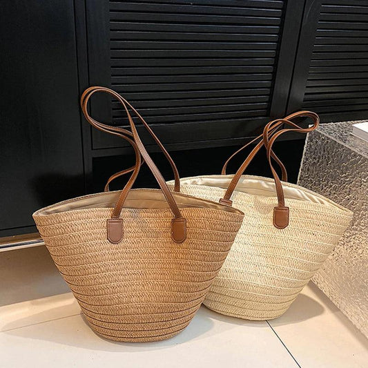 Women's Large Capacity Shoulder Bag with a Woven Basket Fashion - Just The Fly Way