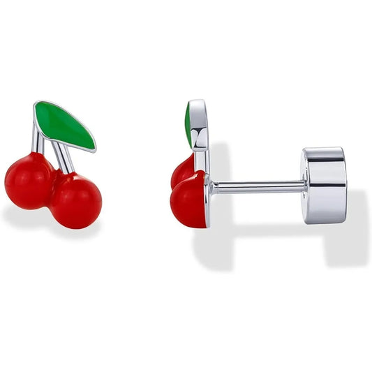 14K Gold Plated Sterling Silver Posts Enamel Flatback Stud Earrings for Women - Colored Chili Pepper Strawberry Peach Cherry Emo - Just The Fly Way