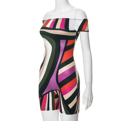 Multicolor Printed Off Shoulder Shorts Romper - Just The Fly Way