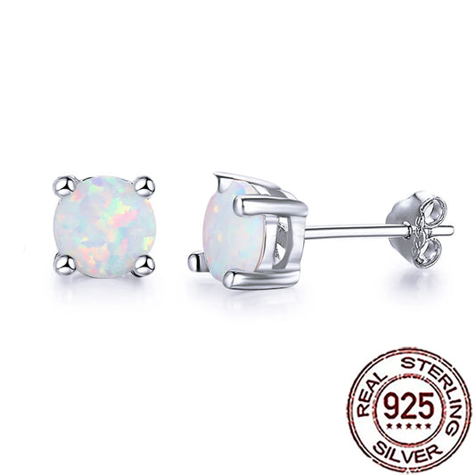 Fashionable, Bold and Beautiful DressCWWZircons Sterling Silver 925 Exquisite White Opal Round Stud Earrings for Women Trendy Party Dress Jewelry Accessories SE125 - Just The Fly Way