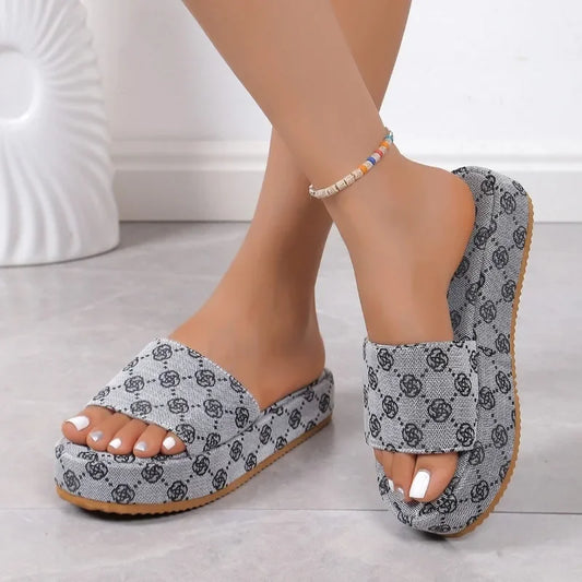 Women Platform Slippers 2024 Summer Women Shoes Designer Flat Sandals Outdoor Floral Sandals Ladies Beach Shoes Sandalias - Just The Fly Way